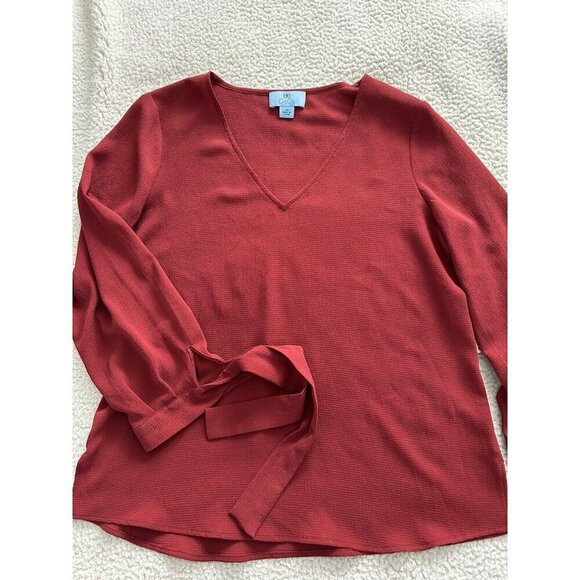 CeCe V-Neck Tie Cuff Detailed Crepe Blouse Womens Relaxed Fit Clare Red Sz XS - Picture 4 of 9